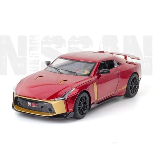 Image of Scale Exclusive Alloy Metal Pull Back | Die-cast Car Model with Sound Light Mini Auto Toy for Kids Metal Model Toy Car with Sound and Light (1.24 Scale -NIASAN GT-R50-RED)