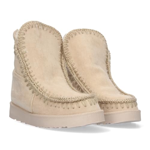 shoes&blues.es 80162-Botin Plano para Mujer, Estilo Australiano, Material Aterciopelado, Forrado de Pelo, de Punta Redonda.. Talla 36 Beige