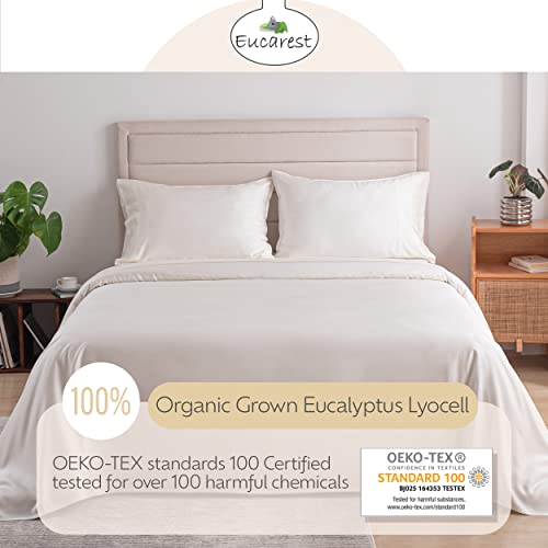 Eucalyptus Lyocell Bed Sheets, Hypoallergenic 100% Organic Tencel, Thermal Regulating And Moisture Wicking For Hot Sleepers, Superior To Bamboo And Cotton. Extra Deep Pockets King Size - Ivory #TOP4