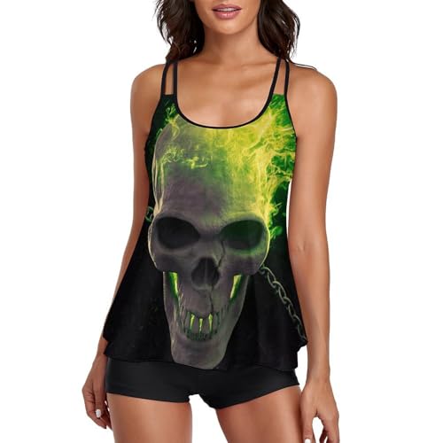 Maillot De Bain Tankini Crâne Effrayant Femme Ensemble Bikini Shorty Robe Plage