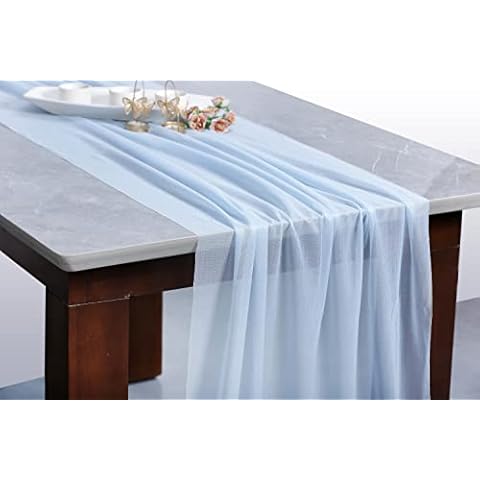 MDS Pack of 1 Wedding 29 x 170 inches Sheer Chiffon Table Runner for Rustic Boho Wedding Banquet Decor for 14ft Table Runners - Baby Blue Cover