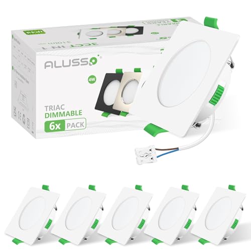 ALUSSO LED-Einbauleuchte, extra flach, 4 W, 310 lm, dimmbar, IP44, wasserdicht, für Badezimmer, 3 CCT, Warmweiß, 3000 K, Neutralweiß, 4000 K, Kaltweiß 6500 K, Loch Φ55 – 68 mm, AC220 – 240 V, 6 Stück