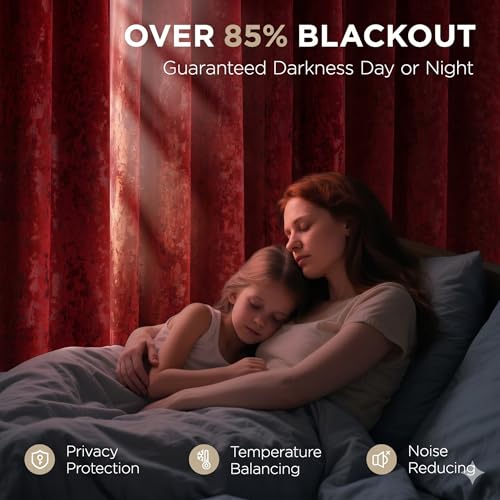 Image of IVAZA Premium Velvet Burnout Pattern 70% Blackout Opaque Curtains - Thermal Insulated, Heavy Blackout Opaques, Room Darkening Curtain for Door 8 Feet Pack of 2 Maroon Burnout