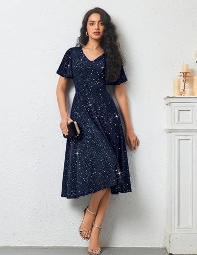 Image of Bridesmay Women's Formal Wedding Guest Dress for Women 2026 Short Sleeve Fit and Flare Tea Party Dresses