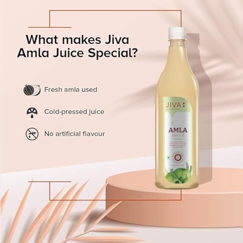 Image of Jiva Amla Juice 1 Litre | Improves Digestion, Boosts Immunity, Promotes Healthy Hair & Skin | Cold Pressed Fresh Amlas, Rich in Vitamin C & Antioxidants, With No Artificial Flavours (Pack of 1)