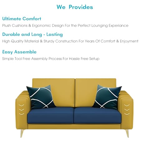 Image of Casaliving Falco 2 Seater Sofa Set for Living Room (Blue Yellow Fabric) Premium Fabric Sofa