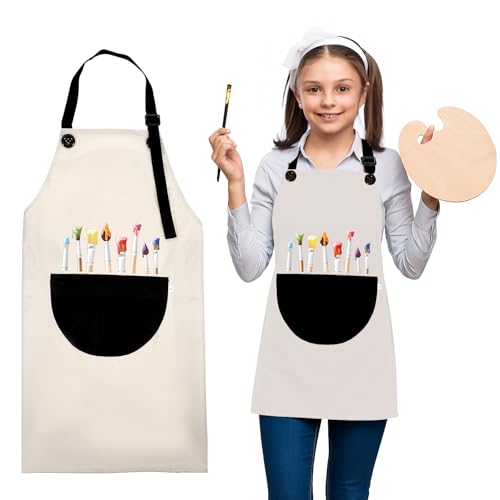 Lnngub Delantal de pintura para niños, 60 x 46 cm, delantal infantil con bolsillos, ajustable, delantal para manualidades, para pintar, cocinar, hornear, manualidades (gris)