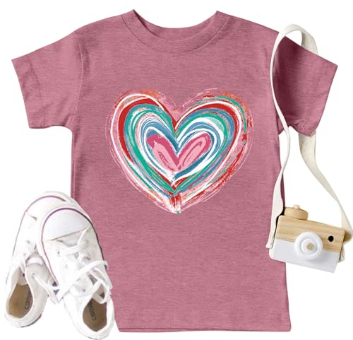 Image of LAZYCHILD Kids Valentine Shirt Girls Valentines Day Shirts Heart Graphic Long Sleeve Striped Tee Tops 5-14 Years