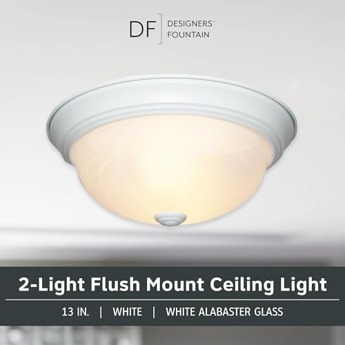 DESIGNERS FOUNTAIN Reedley 2-Lights Flush Mount Ceiling Light, 13 Inch Lighting Fixture for Kitchen, Bedroom, Bathroom, and Hallway, White Alabaster Glass, White, 1257M-WH-AL by DESIGNERS FOUNTAIN - Image 2