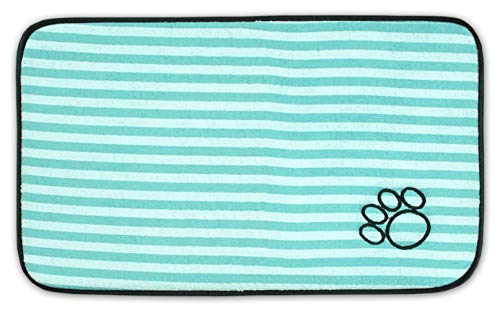 Bone Dry DII Stripe Embroidered Paw Print Pet Mat for Food, Water, Treats