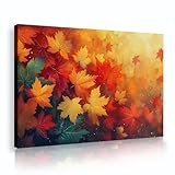秋のカエデの葉の壁のアートの写真ラウンジプレイルームのロマンチックな壁の装飾のための赤いグラデーション落ち葉キャンバスポスター50x70cmのインナーフレームを吊るす準備ができています