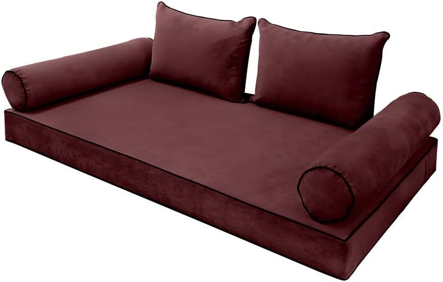 Prolinemax Style V4 Full Size Contrast Pipe Velvet Indoor Daybed Mattress Bolster Pillow Complete Set AD368