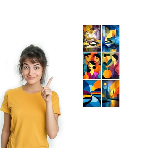 Image of SiddArtify Abstract Geometric Wall Art Prints Set - Modern Poster Decor for Living Room Bedroom Office - Set of 2-4x6 Inch - Board (Pack of 6) - Sticker (Pack of 6)
