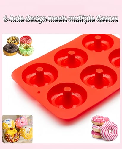 Silicone Donut Moulds, 2 Pack Silicon Doughnut Mould, Large Non-Stick 6 Cavity Molds Doughnut Tray Donut Pan, Bagel Baking Tin, Muffin Cupcake Biscuit Maker, Bakeware, Baker Tool - Blue, Red - Image 4