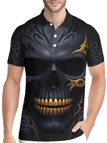 Image of PAGYMO Funny Golf Shirts for Men Crazy Printed Pattern Novelty Moisture Wicking Performance Mens Polo Shirt