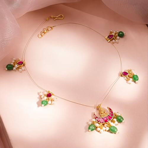 Image of Rubans Temple Charm Ruby Emerald Pendant Set Gift for Women & Girls