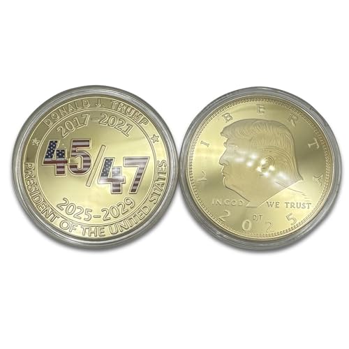 Image of Donald Trump Collectible 45 47 Gold Challenge Coin 24kt Gold Plating with Colorized 45 47 with USA Colors - Large Size 45mm x 3mm with Protective case