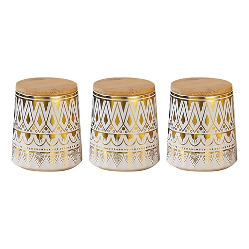 Image of UMAICeramic Jars For Kitchen Storage With Bamboo Lids And Tray | Airtight Kitchen Containers Set | Kitchen Accessories Items | Multipurpose Jars For Pickles Dry Fruits Nuts Pulses | 650ml (Set of 3)