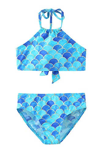 Image of HowJoJo Girls Two Piece Tankini Swimsuit Green Floral Bathing Suit Swimwear