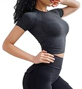 Vanoluya Women Workout Crop Top Seamless Shirt Athletic Yoga Short Sleeve Fitness Tight Tee Gym C...