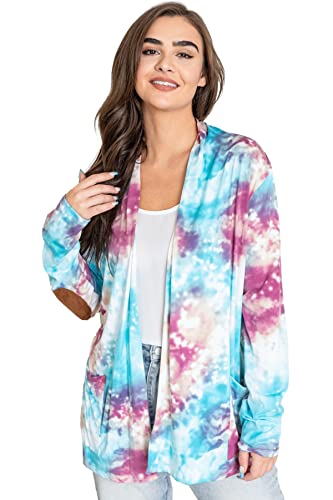 Image of Eloges Women's Multi Stripe Soft Knit Open Cardigan with Suede Elbow Patch
