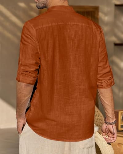 Image of Zombom Men's Cotton Blend Solid Full Sleeve Short Kurta Shirt with Mandarin Collar
