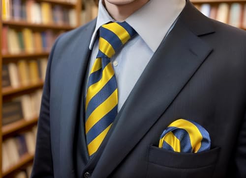 S&W SHLAX&WING Conjunto de gravata listrada para homens gravata listrada azul royal amarelo com bols