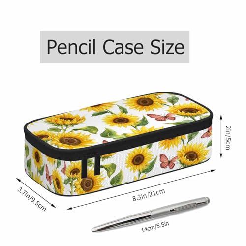 Image of Sunflowers Pencil Case Organizer Butterflies Bright Summer Flowers Stationery Box Makeup Box School Supply for Boy Girl Men Women
