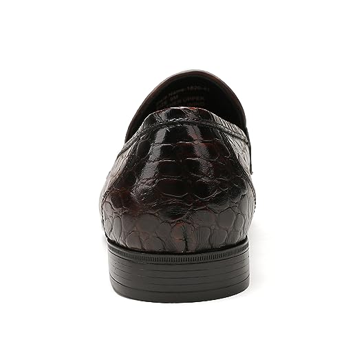 Image of Mens Leather Penny Loafers, Classic Crocodile Printed Business Dress Shoes with Metal Buckle Slip on Penny Shoes for Mens
