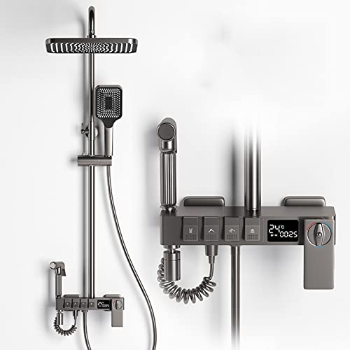 ZYCHSJXA Conjunto de grifería de Ducha termostática con Pantalla Digital Tipo Piano, bañera de latón con rociador de Mano, Ducha de Lluvia y bidé, Color Gris Plomo.