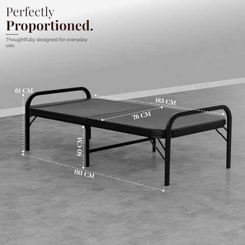 Image of beAAtho Metal Folding Single Bed with Fitted Double Layer Mattress for Sleeping | Guest Bed | Easily Storable Bed | Space Saving Single Bed | Sturdy Bed Frame (Double Layer Foam, 2.5ft x 6ft)