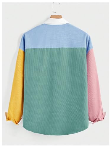 Image of SHENHE Men's Colorblock Button Down Shirt Jacket Collared Loose Corduroy Shacket Jacket Streetwear