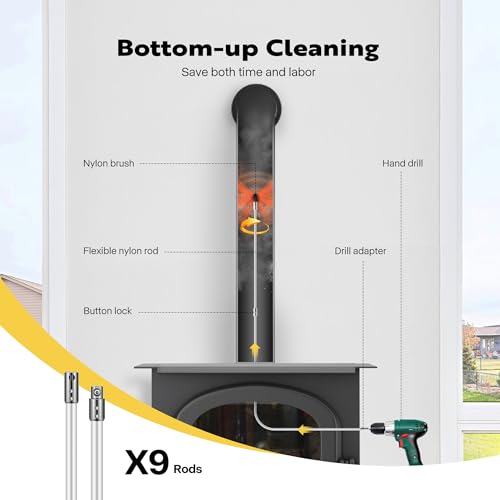 image for VIVOHOME 30 FT Chimney Sweep Cleaning Brush Tool Kit Rotary with 9 Rei