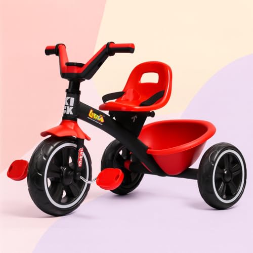 Image of Luusa KICK TRICYCLES for Kids | Kids Tricycle with Adjustable Seat Belt and Safety Features | Durable Frame | Suitable for Ages 1-5 Years | Multiple Colors Made in India (RED)