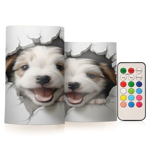 ALAZA Dog (56) Flickering Flameless Candles Battery Operated with Remote Timer,Tea Light Candles LED Pillar Votive Candles Set of 2 for Outdoor Indoor Decorations