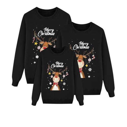 Generisch Weihnachten Kleidung Familien Pullover,Sweatshirt Damen Herren Kinder Lustige 3D Pullover Outfit Weihnachten Ugly Christmas Sweater mit Elch Print Rundhals mit...