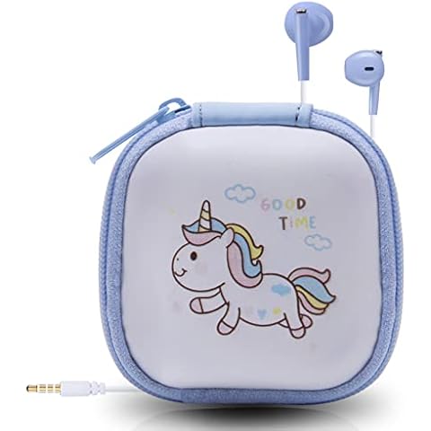 DTMNEP Kids Earbuds for Back to School with Cute Earphones Storage Case, Unicorn Earbuds for Kids in-Ear Headphone of Electronics Wired 3.5 mm with Mic, Lovely Gifts for School Girls and Boys (Blue) Cover