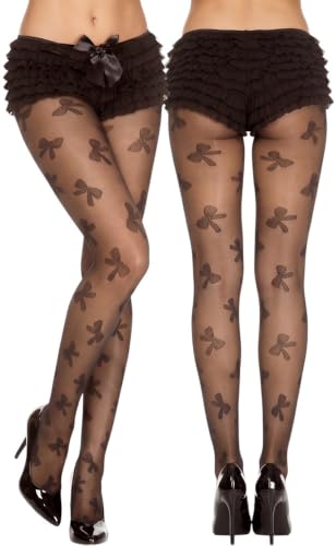 Image of ToBeInStyle Women's Ribbon Bow Twist Tie Opaque Sheer Hosiery Tights