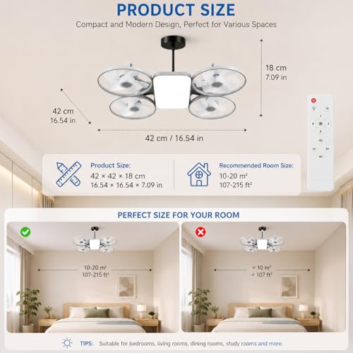 Image of LED Ceiling Light from Acrylic Flush Mount Lamp for Living Room, Bedroom, Kitchen & Office. Modes : Warm, Cool & Natural White (Rect Drone Light with Fan)