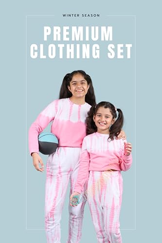 Image of Tweeny Mini Girls Kids Pure Cotton Terry Joggers Set | Tie Dye Co ord Set Winter Combo Outfit with Full Sleeves Sweatshirt and Pants | Relaxed and Comfortable Fittings