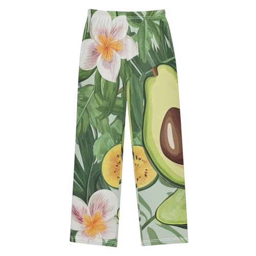 ZZXXB Tropical Avocado with Flowers Boys Long Pants Soft Trousers Elastic Waist Kids Lounge Bottoms with Pockets S-XL