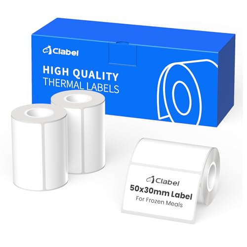 CLABEL 3 Rollen 50x30mm Thermo Etiketten für Etikettendrucker, Kältebeständige Etiketten Selbstklebend für Kühlketten Lebensmittel Haushalt Gewerbe, Wasserdicht, Ölbeständig, Reißfest, 230 Stück/Rolle