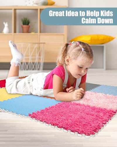 Image of 12 Set Sensory Floor Tiles - Textured Sensory Mats, Interlocking Sensory Rug Sensory Toys for Autistic Children Kids Baby Toddler Multi Sensory Exploration, Tactile Play, Fidgeting Activity