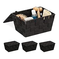 Cestino Portaoggetti Intrecciato Con Coperchio - Organizzatore Stretto Per Bagno, Cucina O Ufficio, Design Compatto - Foto 9