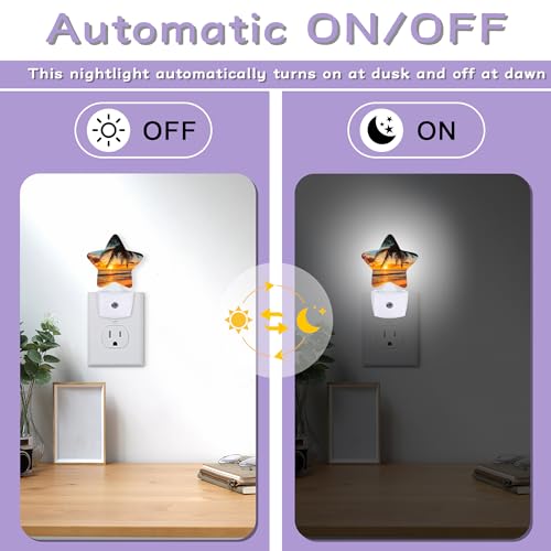 Image of Beach Palm Trees Night Lights Plug Into Wall,Beautiful Sunset Dusk to Dawn Light Sensor Night Light for Kids,Energy Efficient Sleep Friendly Lamp for Bedroom Bathroom Nursery