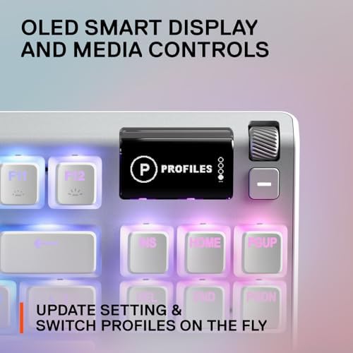 SteelSeries Apex 7 TKL Ghost - Gamingowa klawiatura mechaniczna - Inteligentny wyświetlacz OLED - Liniowa i cicha - Dwuwarstwowe nakładki na klawisze PBT Pudding - Amerykański układ QWERTY