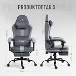 Ergonomischer Gaming Stuhl [Atmungsaktiver Stoff] Gaming Chair mit Fußstütze, Kopf- und Lendenwirbelstütze, Gamer PC Stuhl breite Sitzfläche, Bürostuhl 150 kg Belastbarkeit (Nebula I, Grau) – Bild 3