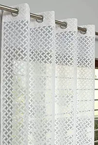 Fabrilia Criss Cross Net Semi-Transparent Eyelet Door Curtain 7 feet Long, Set of 2 Piece, White