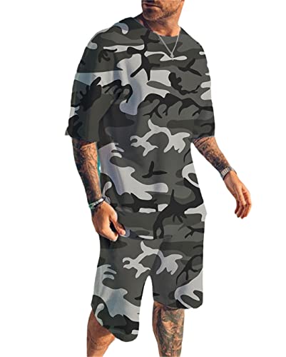 Survêtement d'été homme ensemble t-shirt manches courtes short imprimé 3D vacances taille L ts5806