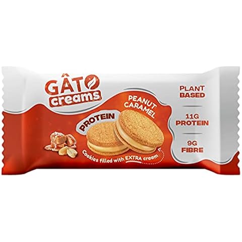 GATO Vegan Protein Cream Cookies, Plant Based, Protein Snacks, Gluten Free, Peanut Caramel Biscuits, 50g Cover